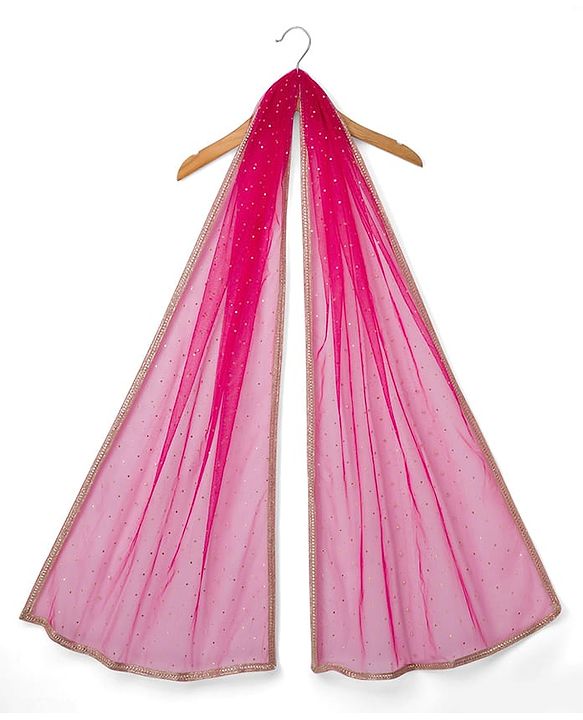 Pine Kids Woven Sleeveless Floral Embroidered Choli Lehenga Set with Dupatta - Dark Pink