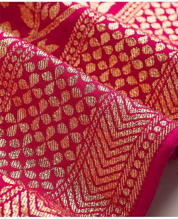 Pine Kids Woven Sleeveless Floral Embroidered Choli Lehenga Set with Dupatta - Dark Pink