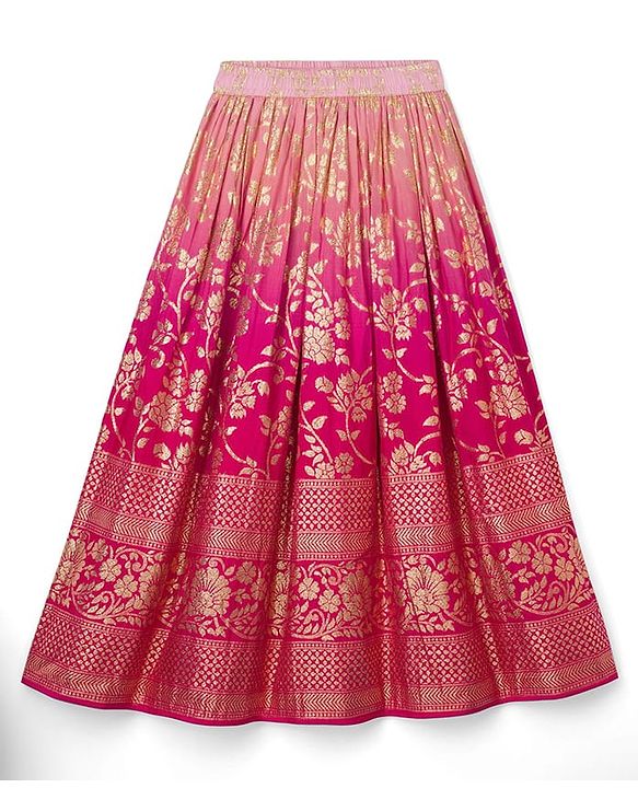 Pine Kids Woven Sleeveless Floral Embroidered Choli Lehenga Set with Dupatta - Dark Pink