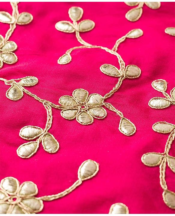 Pine Kids Woven Sleeveless Floral Embroidered Choli Lehenga Set with Dupatta - Dark Pink