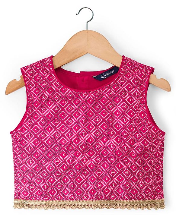 Pine Kids Woven Sleeveless Choli Lehenga Set with Dupatta Glitter Print - Pink