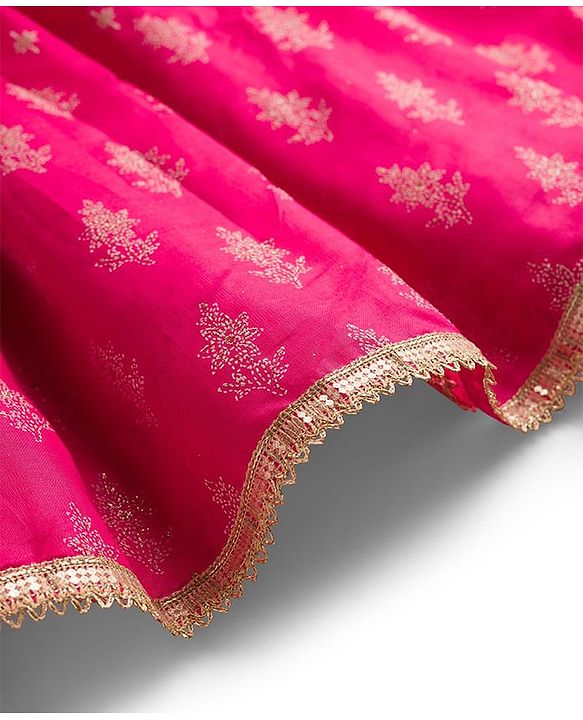 Pine Kids Woven Sleeveless Choli Lehenga Set with Dupatta Glitter Print - Pink