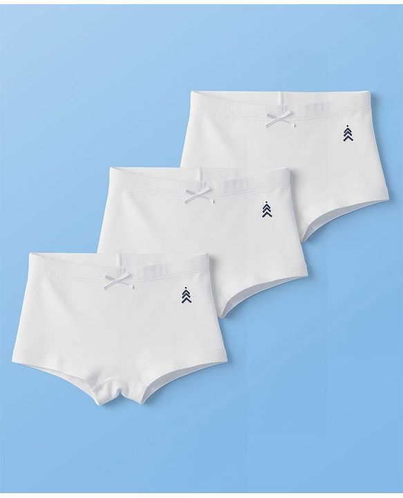 Pine Kids Cotton Elastane Hipster With Logo Print Pack Of 3 - White