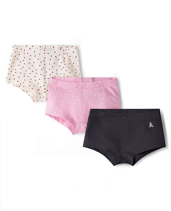 Pine Kids Cotton Elastane Knit Solid & Heart Printed Hipsters Pack of 3 - ( Colour May Vary)