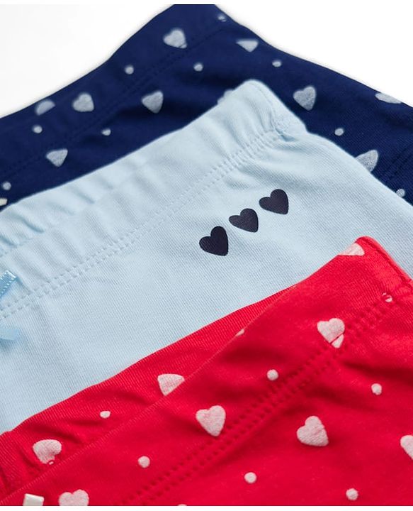 Pine Kids Cotton Elastane Knit Hearts & Polka Dots Printed Panties With Bow Applique Pack Of 3 ( Colour May Vary )
