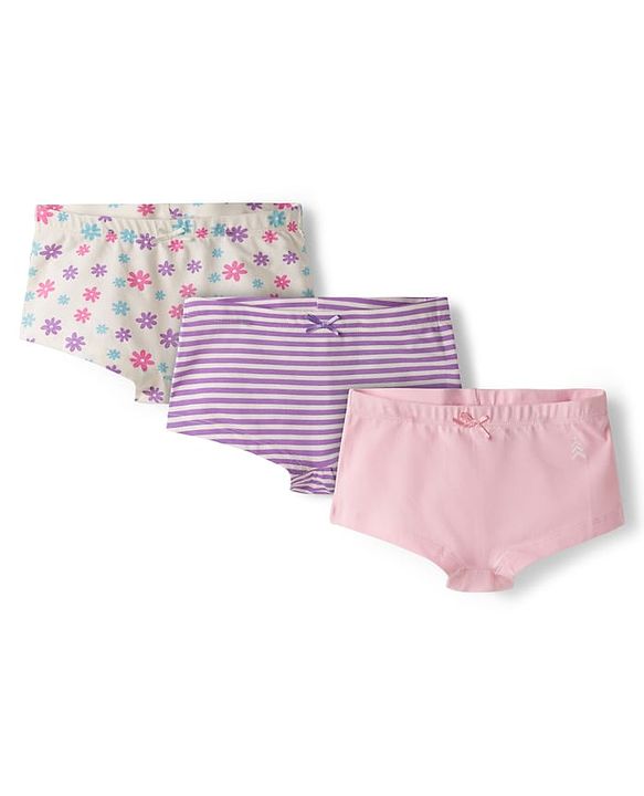 Pine Kids Cotton Elastane Knit Hipster With Floral Print Pack Of 3 (Colour May Vary)
