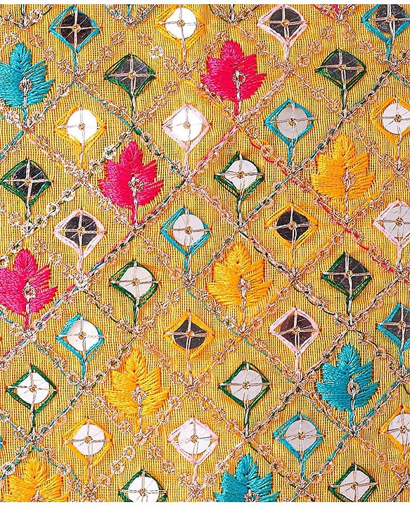 Pine Kids Woven Sleeveless Choli Lehenga & Dupatta Set With Floral Print & Sequin Embroidery - Yellow