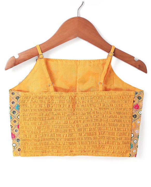 Pine Kids Woven Sleeveless Choli Lehenga & Dupatta Set With Floral Print & Sequin Embroidery - Yellow