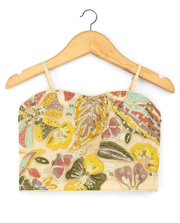 Pine Kids Woven Sleeveless Choli Lehenga Set With Dupatta & Sequin Floral Detailing - Olive Green