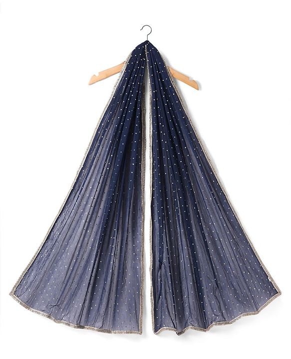 Pine Kids Viscose Woven Full Sleeves Kurta Salwar & Dupatta Set With Floral Foil Print - Navy Blue