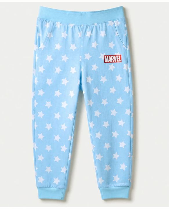 Pine Kids Marvel 100% Cotton Single Jersey Knit Full Sleeves T-Shirt & Pajama Night Suit with Captain America Graphic Print - Light Blue