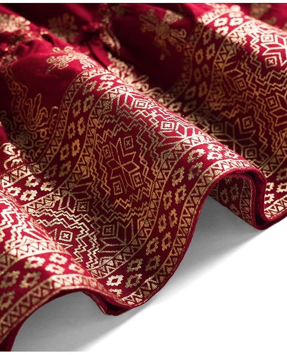 Pine Kids Woven Full Sleeves Kurta Salwar Set With Floral Foil Print & Dupatta - Maroon