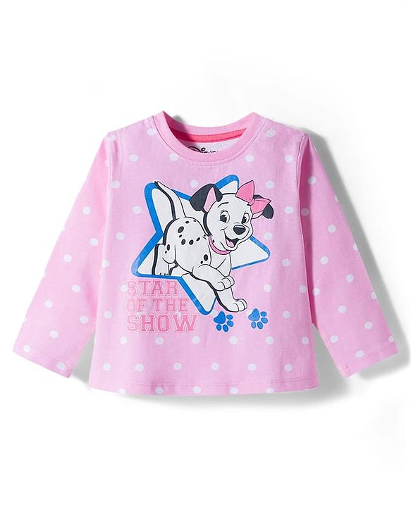 Babyhug Disney Single Jersey Knit Full Sleeves Night Suit With 101 Dalmatians Graphics - Pink