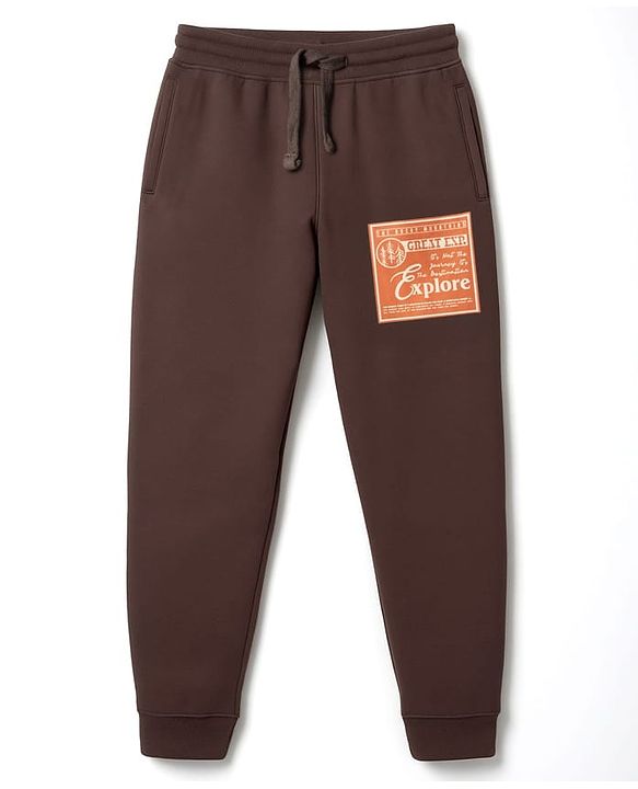 Pine Kids Cotton Knit Half Sleeves T-Shirt & Joggers Set with Text Print - Rust Orange