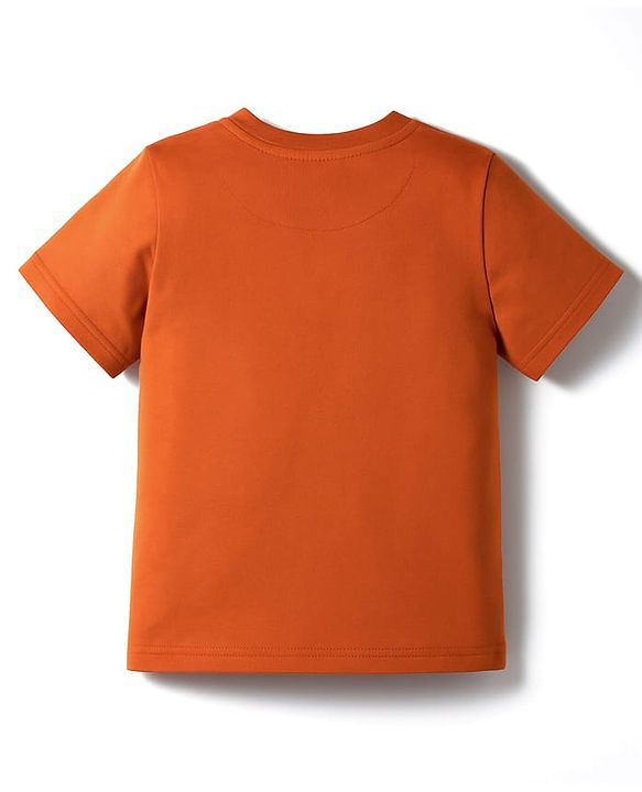Pine Kids Cotton Knit Half Sleeves T-Shirt & Joggers Set with Text Print - Rust Orange