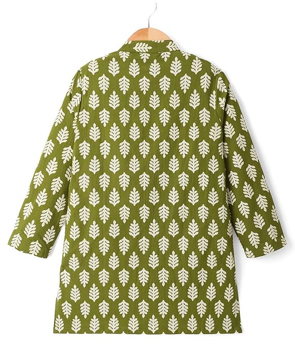 Pine Kids 100% Cotton Woven Full Length Leaves Printed Kurta  - Green