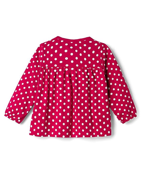 Babyhug Cotton Knit Full Sleeves Co-ords Night Suit with Polka Dot Print - Maroon