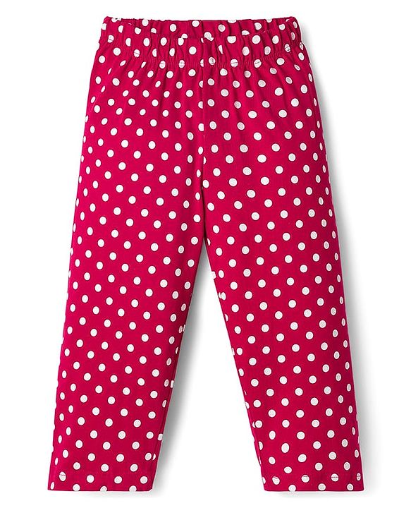 Babyhug Cotton Knit Full Sleeves Co-ords Night Suit with Polka Dot Print - Maroon