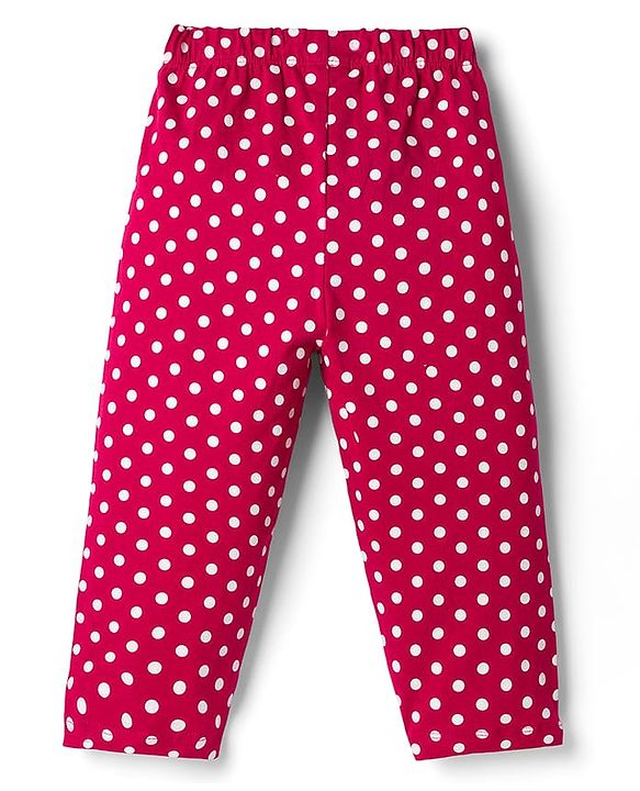 Babyhug Cotton Knit Full Sleeves Co-ords Night Suit with Polka Dot Print - Maroon