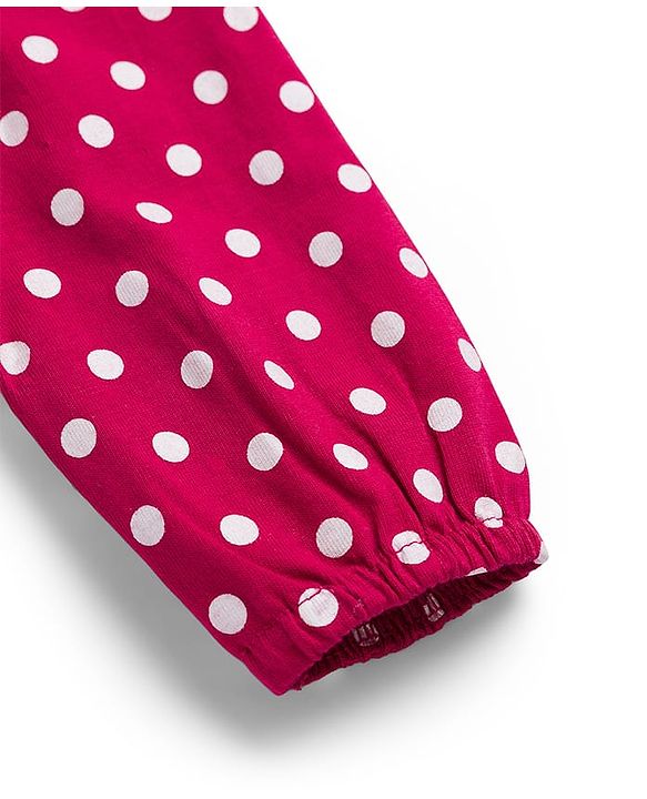 Babyhug Cotton Knit Full Sleeves Co-ords Night Suit with Polka Dot Print - Maroon
