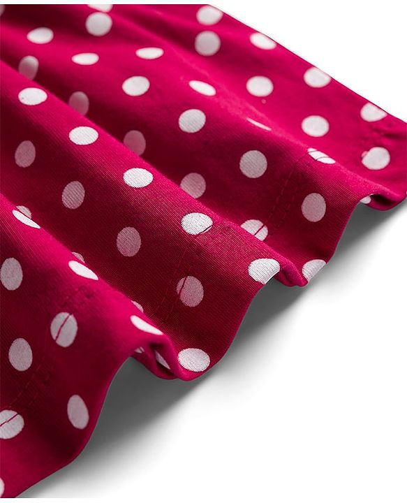 Babyhug Cotton Knit Full Sleeves Co-ords Night Suit with Polka Dot Print - Maroon