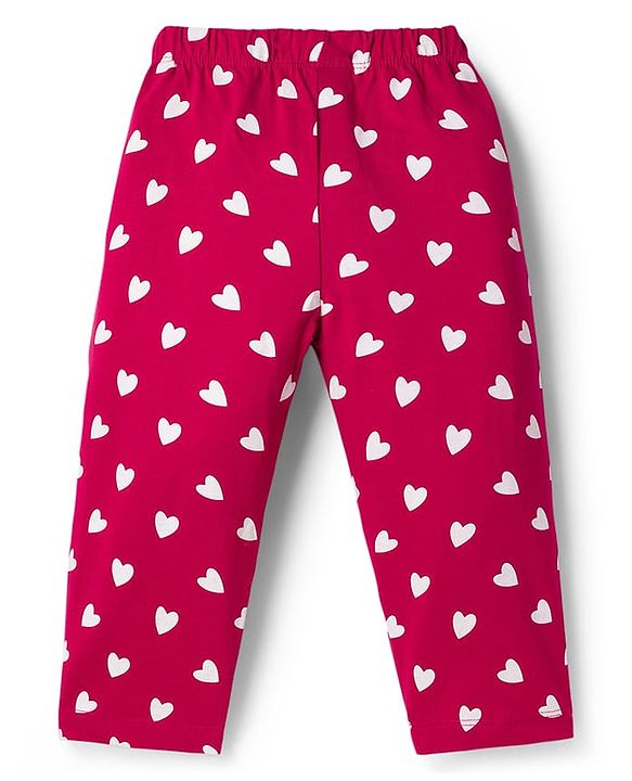 Babyhug Cotton Knit Full Sleeves Co-ord Night Suit With Heart Print - Maroon