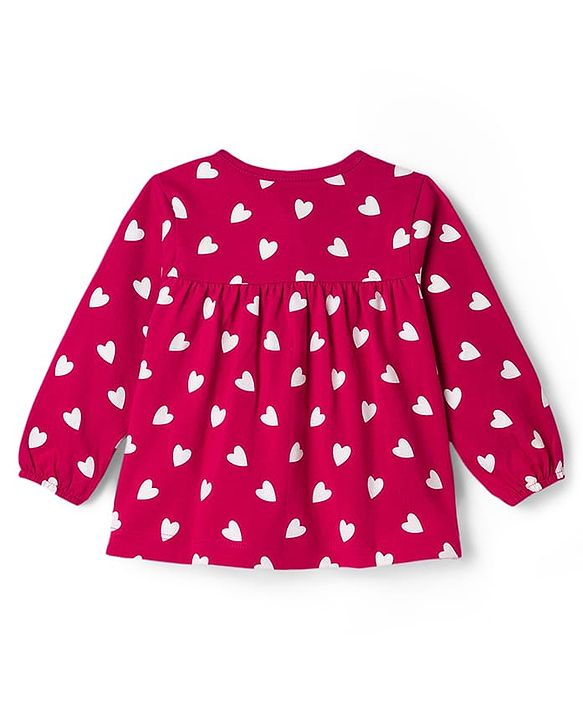 Babyhug Cotton Knit Full Sleeves Co-ord Night Suit With Heart Print - Maroon