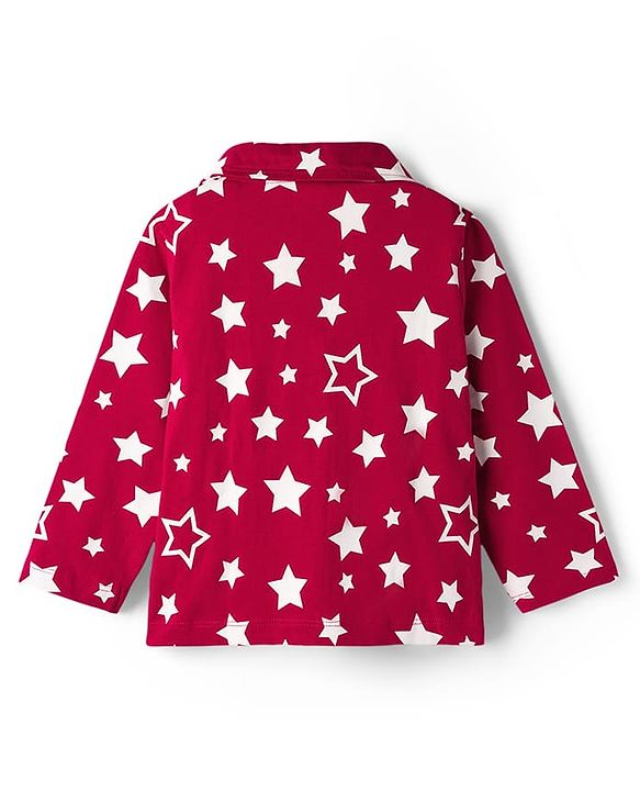 Babyhug Cotton Knit Full Sleeves Co-ords Night Suit with Star Print - Maroon