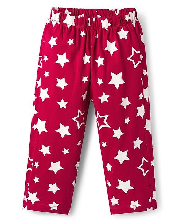 Babyhug Cotton Knit Full Sleeves Co-ords Night Suit with Star Print - Maroon