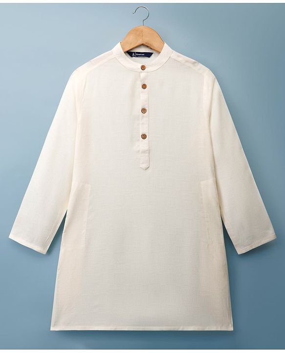 Pine Kids Cotton Woven Full Sleeves Solid Kurta - White