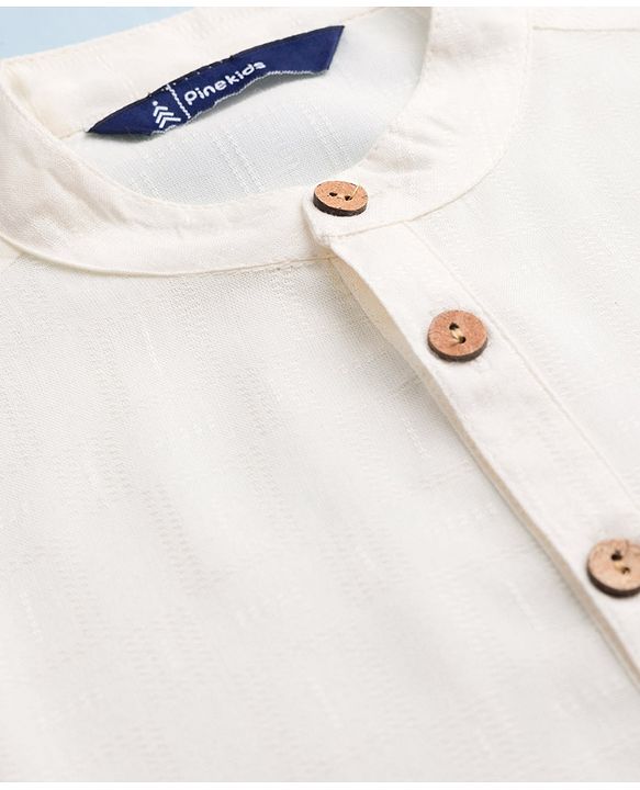 Pine Kids Cotton Woven Full Sleeves Solid Kurta - White