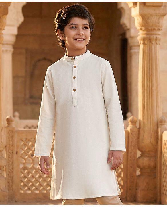 Pine Kids Cotton Woven Full Sleeves Solid Kurta - White