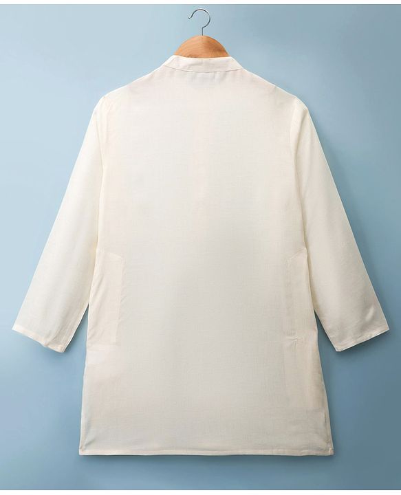 Pine Kids Cotton Woven Full Sleeves Solid Kurta - White