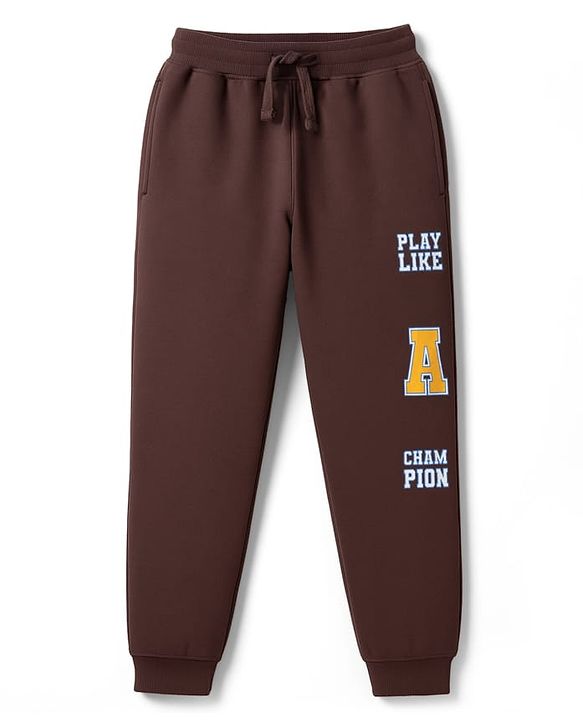 Pine Kids Cotton Knit Half Sleeves T-Shirt & Joggers Set with Text Print - Brown