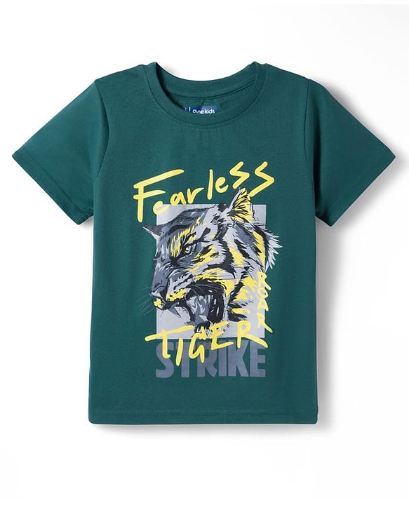 Pine Kids Cotton Knit Half Sleeves T-Shirt & Lounge Pant Set with Text Graphic - Green