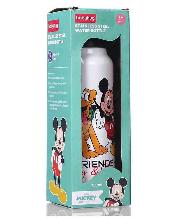 Babyhug Disney Mickey & Friends Stainless Steel Water Bottle - 750ml| Leak Resistant| BPA Free| Rust Proof| Gifting for School Going Boys & Girls| Convenient Flip Cap| Ideal for Home and Outside Use
