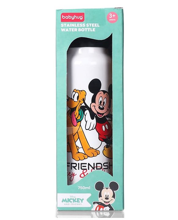 Babyhug Disney Mickey & Friends Stainless Steel Water Bottle - 750ml| Leak Resistant| BPA Free| Rust Proof| Gifting for School Going Boys & Girls| Convenient Flip Cap| Ideal for Home and Outside Use