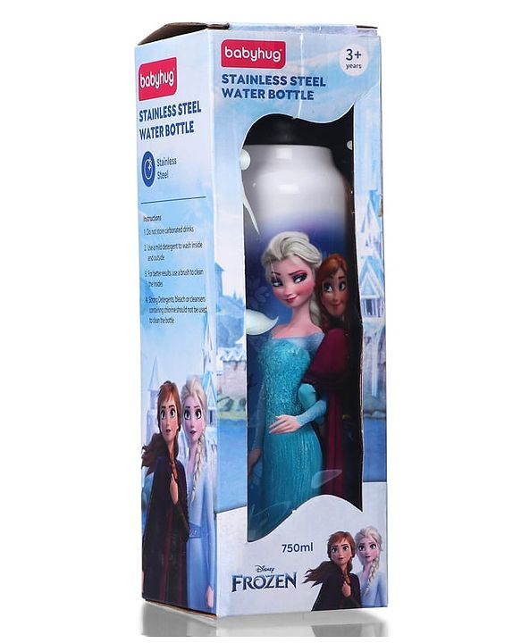 Babyhug Disney Frozen Stainless Steel Water Bottle - 750ml| Leak Resistant| BPA Free| Rust Proof| Gifting for School Going Boys & Girls| Convenient Flip Cap| Ideal for Home and Outside Use