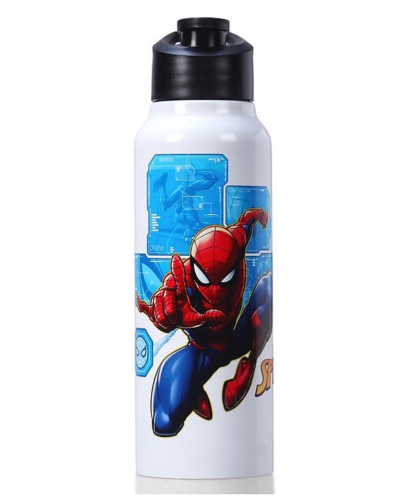 Babyhug Marvel Spiderman Stainless Steel Water Bottle - 750ml| Leak Resistant| BPA Free| Rust Proof| Gifting for School Going Boys & Girls| Convenient Flip Cap| Ideal for Home and Outside Use