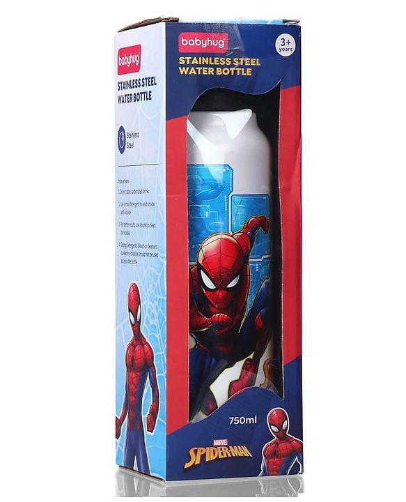 Babyhug Marvel Spiderman Stainless Steel Water Bottle - 750ml| Leak Resistant| BPA Free| Rust Proof| Gifting for School Going Boys & Girls| Convenient Flip Cap| Ideal for Home and Outside Use