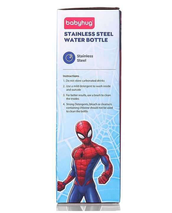 Babyhug Marvel Spiderman Stainless Steel Water Bottle - 750ml| Leak Resistant| BPA Free| Rust Proof| Gifting for School Going Boys & Girls| Convenient Flip Cap| Ideal for Home and Outside Use