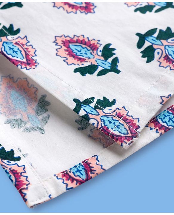 Pine Kids 100% Cotton Woven Full Sleeves Floral Printed Kurta - White