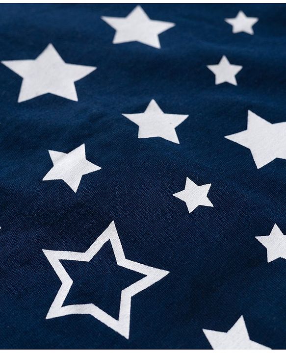 Babyhug Cotton Knit Full Sleeves Front Open Co-ords Night Suit with Star Print - Navy Blue