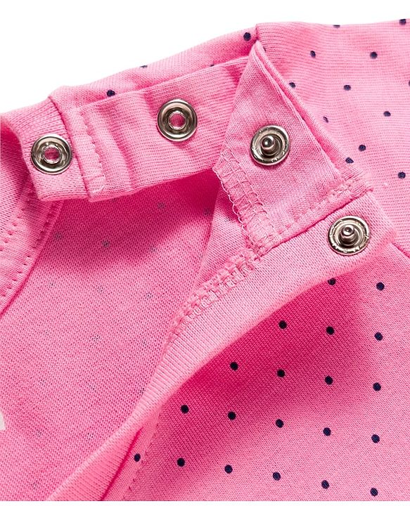 Babyhug Cotton Knit Full Sleeves Night Suit with Polka Dot Print & Bunny Patch - Navy Blue & Pink