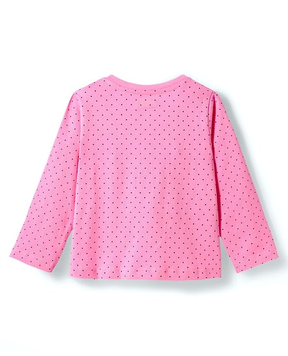 Babyhug Cotton Knit Full Sleeves Night Suit with Polka Dot Print & Bunny Patch - Navy Blue & Pink