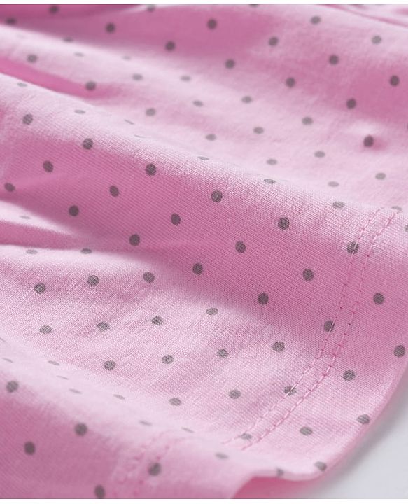 Babyhug Cotton Knit Full Sleeves Night Suit With Polka Dot Print - Pink & Grey