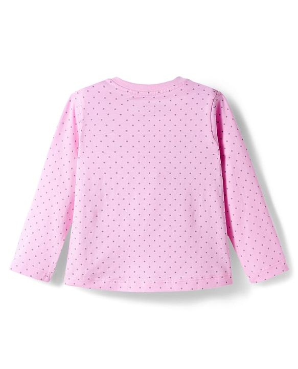 Babyhug Cotton Knit Full Sleeves Night Suit With Polka Dot Print - Pink & Grey