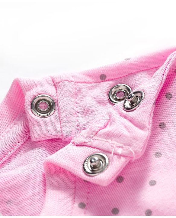 Babyhug Cotton Knit Full Sleeves Night Suit With Polka Dot Print - Pink & Grey