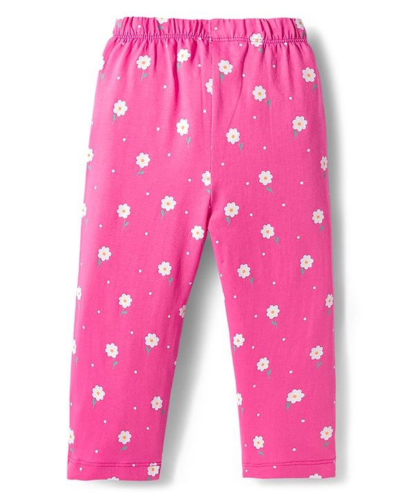 Babyhug Cotton Knit Full Sleeves Co-ords Front Open Night Suit with Floral Print - Pink