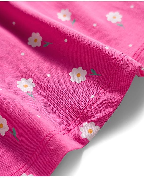 Babyhug Cotton Knit Full Sleeves Co-ords Front Open Night Suit with Floral Print - Pink